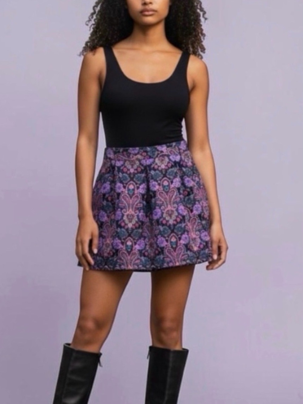 Paisley Print Jacquard Mini Skirt by Fashion Union